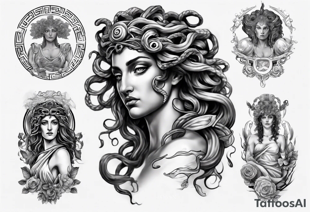 Greek Medusa mythology sleeve tattoo idea
