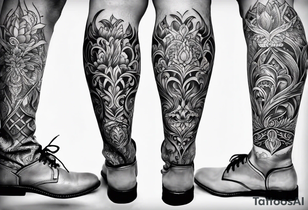 Filigree men’s leg tattoo tattoo idea
