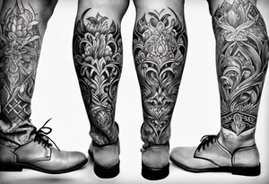 Filigree men’s leg tattoo tattoo idea