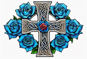 Celtic cross impaled by a blue rose tattoo idea