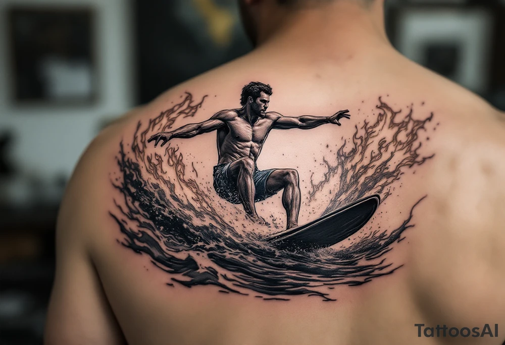barefoot waterskier, surrounded by fire and water tattoo idea