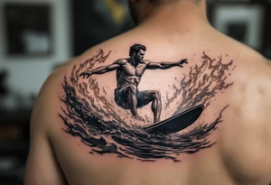 barefoot waterskier, surrounded by fire and water tattoo idea