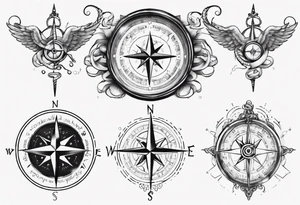 Compass tatoo with Gemini angels and snake tattoo idea