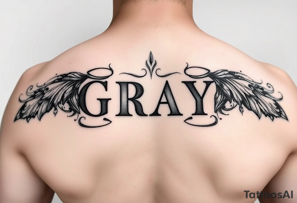 Tattoo design with the concept of our last name "Gray" with all pur first names incorporated. Bradley, Ashleigh, Penelope, Lennon. tattoo idea
