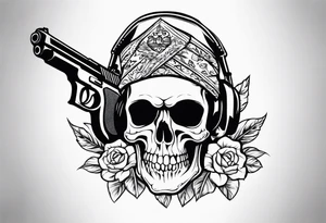 Skull, gun, bandana tattoo idea
