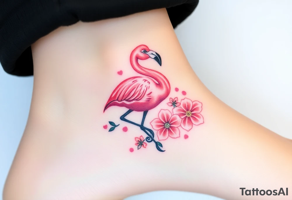 Flamingo with flower tattoo idea
