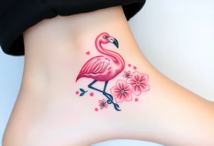 Flamingo with flower tattoo idea