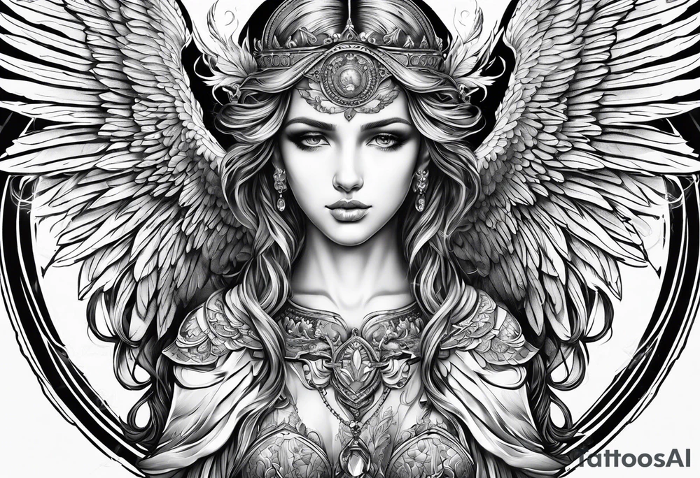 Sexy guardian angel with a full body and wings out to the sides tattoo idea