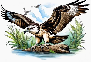 Osprey and alligator in the marsh live oak tattoo idea