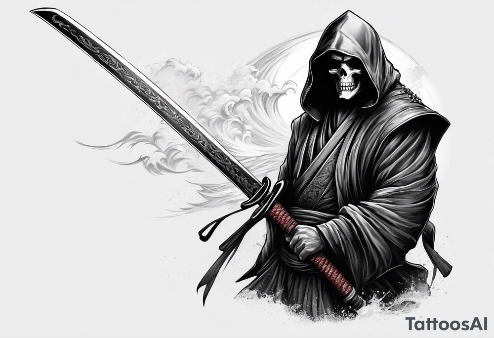 katana with grim reaper tattoo idea
