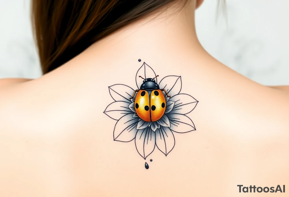 Golden or yellow ladybug on a flower tattoo idea
