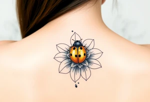 Golden or yellow ladybug on a flower tattoo idea
