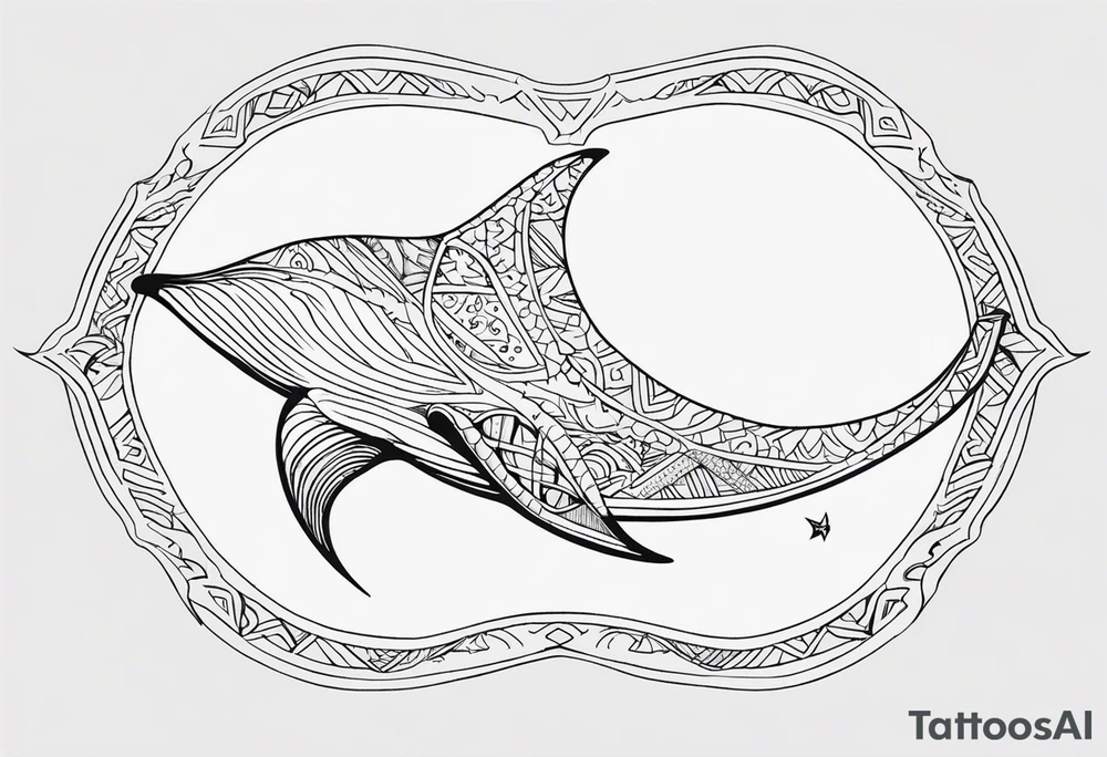 Tattoo sketch of manta ray in outline, without shadows and background, made of sacred ornament, minimalistic Polynesian tattoo design, without thick lines and dark spots, while maintaining the shape of Manta Ray tattoo idea