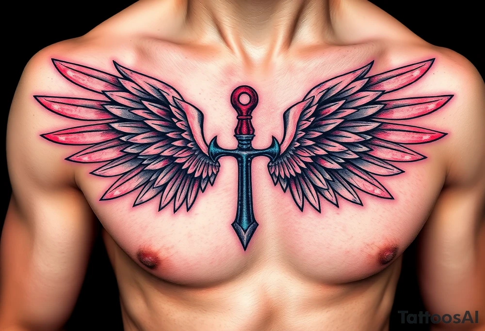 Angel Wings in the Shape of an Ankh (only red , blue and black are possible colors) tattoo idea