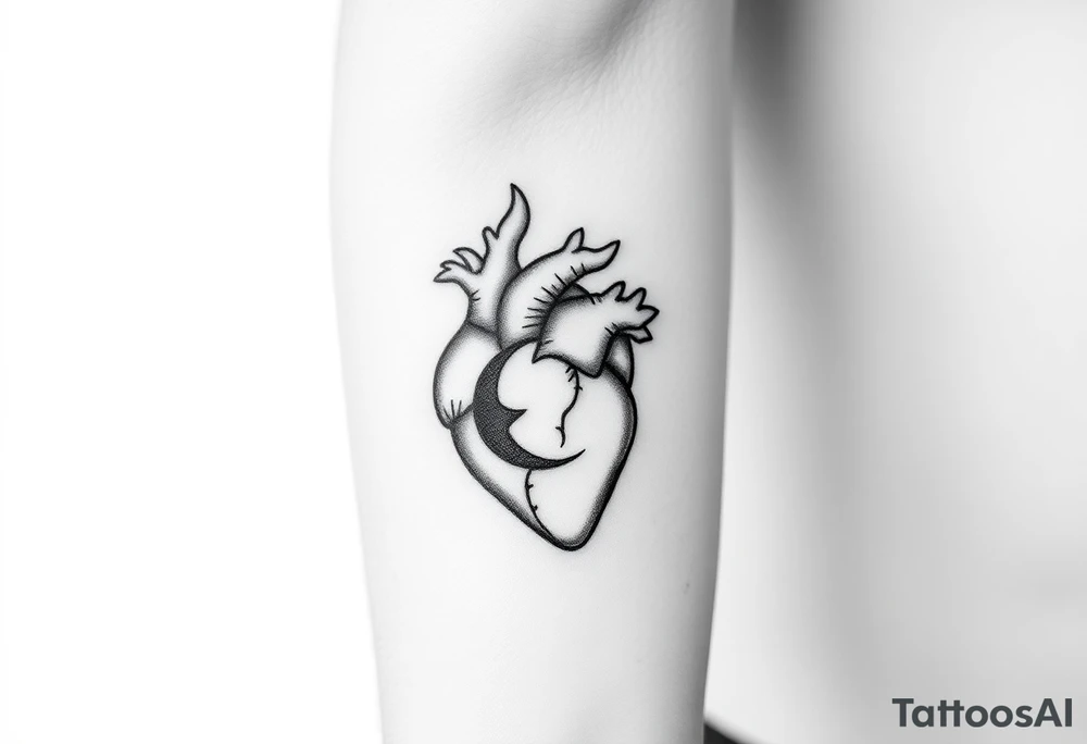 Heart and moon combination tattoo idea