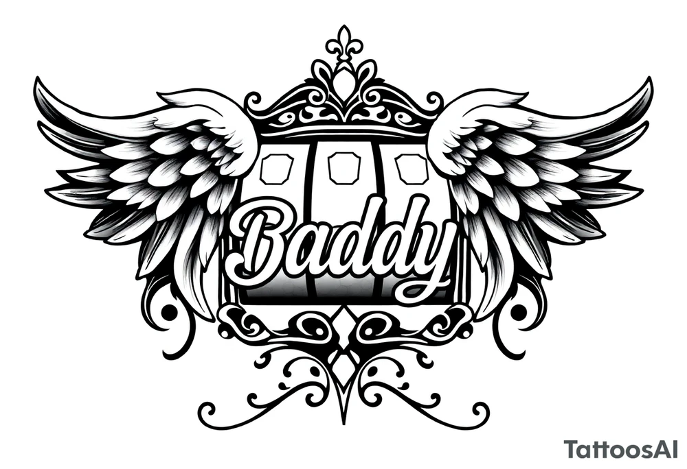 Slot machine with angel wings and word Daddy tattoo idea