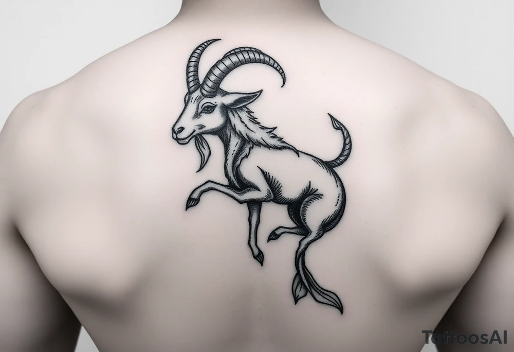 ignorant style capricorn sea goat with fish tail tattoo black and white sketchy tattoo idea