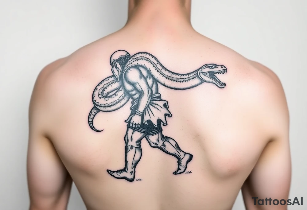 A giant walking carrying a snake over his shoulder tattoo idea
