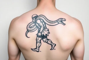 A giant walking carrying a snake over his shoulder tattoo idea