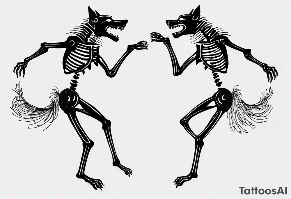 two wolf skeletons dancing salsa tattoo idea