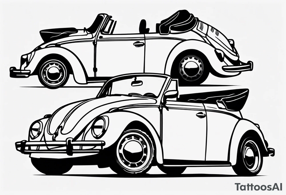 VW bug convertible, side profile, top-down, modern tattoo idea