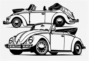 VW bug convertible, side profile, top-down, modern tattoo idea
