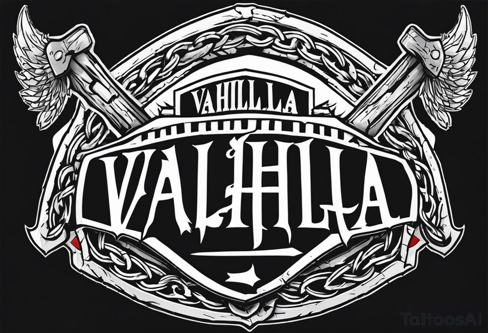 Valhalla round shield axe barbed wire chains tattoo idea