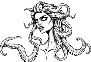 Scary Greek female god medusa with snake hairs tattoo idea