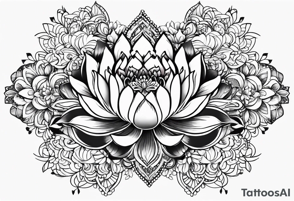 Tiny  Floating lotus upper back with florals and henna to each shoulder tattoo idea