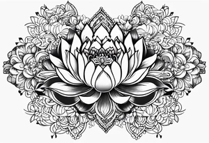 Tiny  Floating lotus upper back with florals and henna to each shoulder tattoo idea