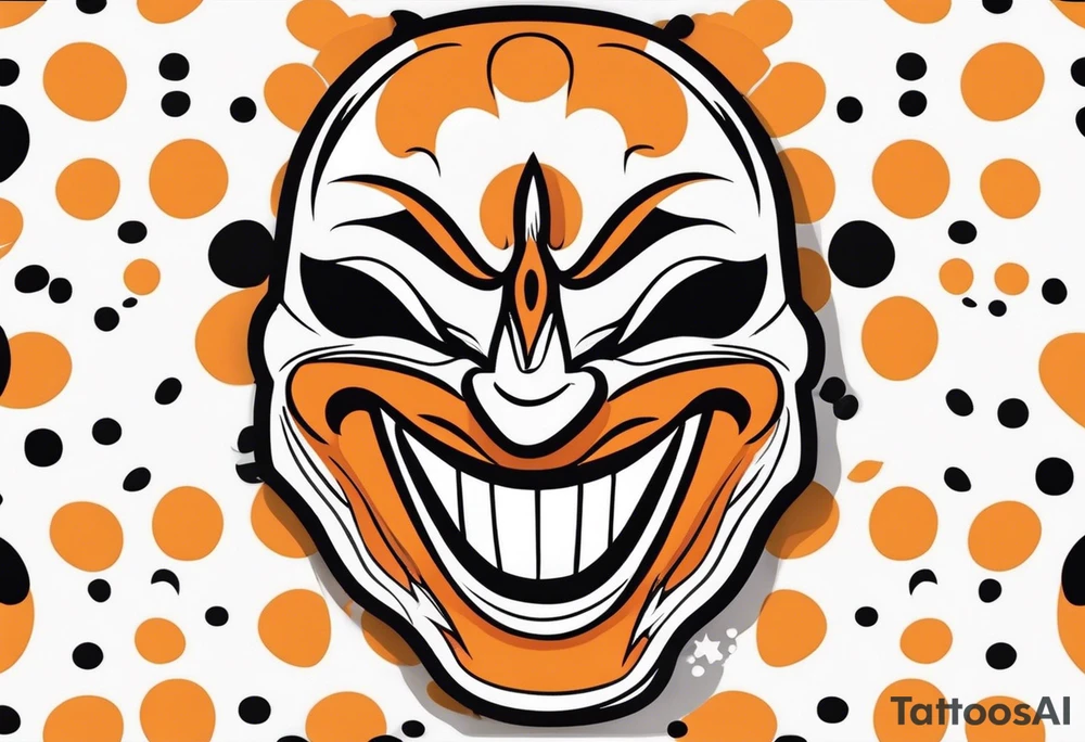 Laughing mask that is orange and black simplistic tattoo idea