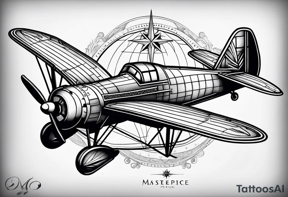 compass airplane tattoo idea