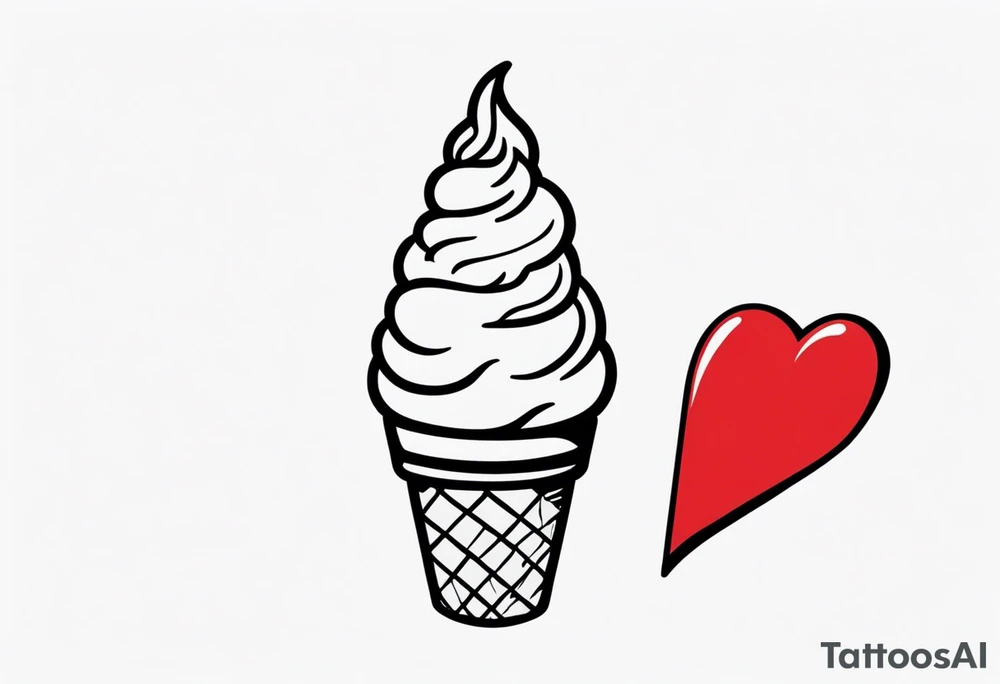 small one scoop ice cream cone with small red heart on it somewhere with unicorn tattoo idea