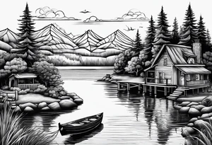 Lake view with wharf tattoo idea