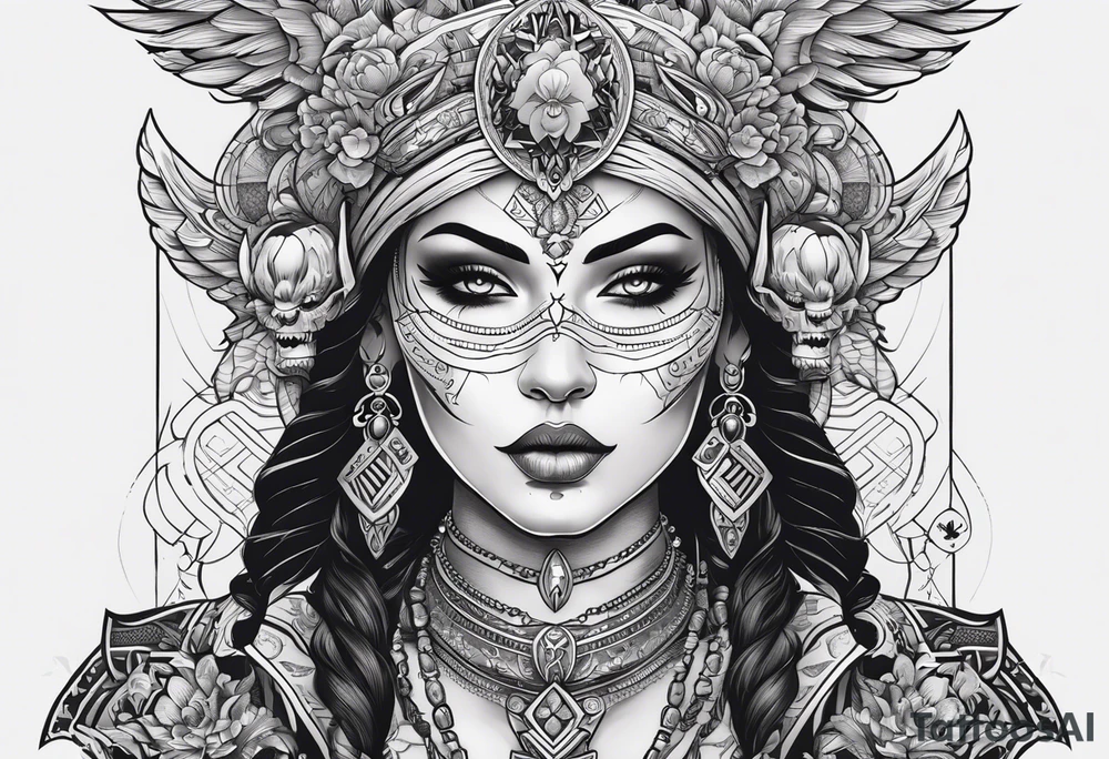 kali ma, alien goddess, valkrye, aries, pirate, divine feminine, zenza resonance, pachamama, lotus azul, blank panther, eagle, skull, 5D, nueva gaya, dna 12 tattoo idea