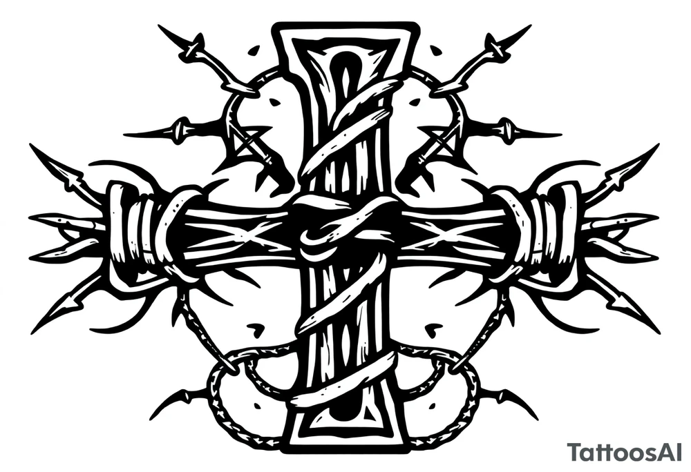Cross wrapped in barb wire tattoo idea