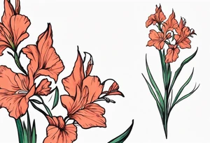 a thin narrow coral-colored gladiolus tattoo idea