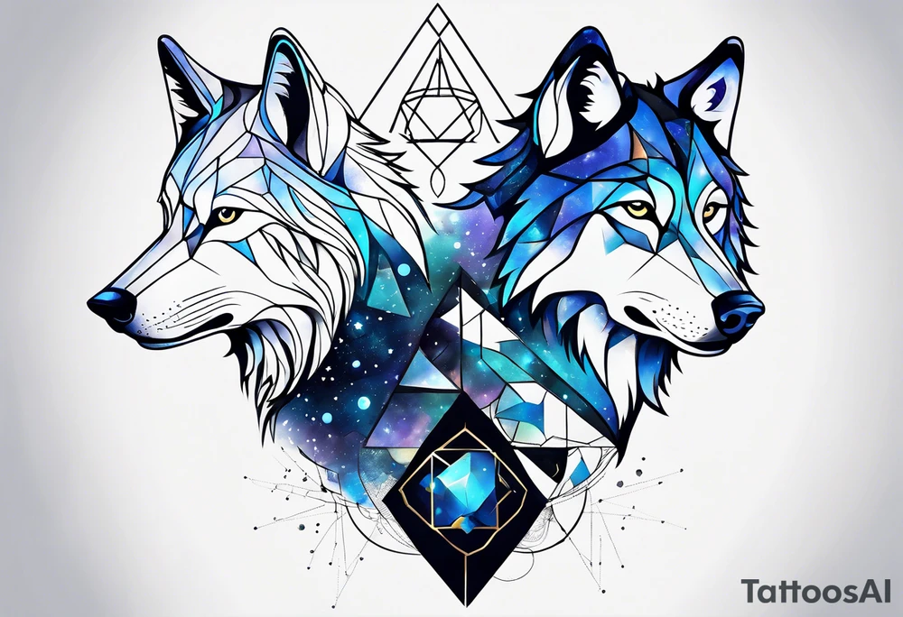 Constellation, two animal wolf, géométric tattoo idea