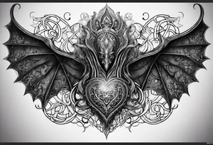 Long tattoo for arm. Lovecraftian creature, protecting a heart. Ctulhu. tattoo idea