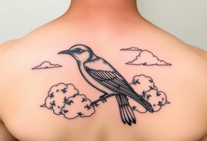 Kentucky bluebird with realistic clouds tattoo idea