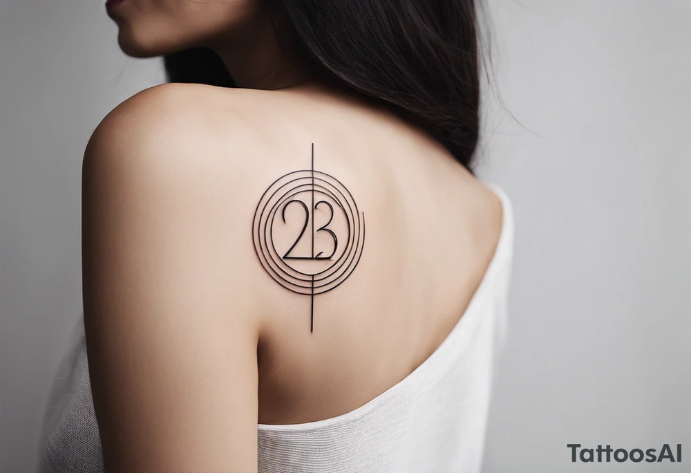 Minimalist tattoo with ultra-thin lines, where the number 22 is the main element, representing luck and eternal love with my girlfriend. The design should be subtle and elegant, with an abstract or geometric detail symbolizing our bond and special connection. Ideally in black and white, with a modern and timeless style, perfect for the forearm, chest, or behind the ear tattoo idea