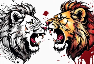 Two different colored lions fighting each other with blood tattoo idea