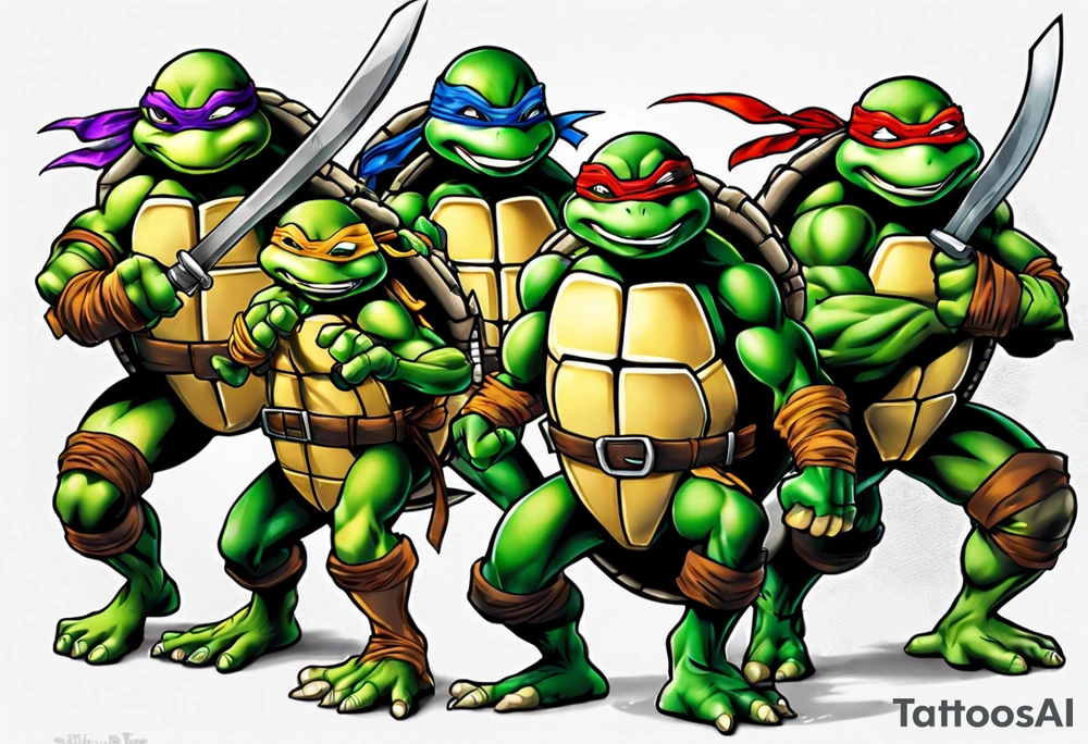 teenage mutant ninja turtles fighting sleeve tattoo idea