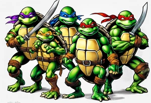 teenage mutant ninja turtles fighting sleeve tattoo idea