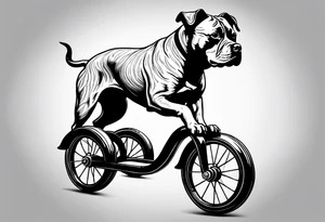 Pittbull wearing a topcoat riding a tricycle tattoo idea