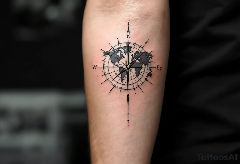 world map compass/clock tattoo idea