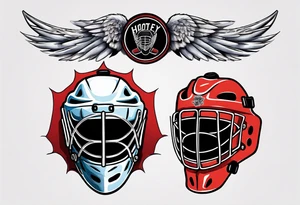 hockey puck with wings and a goalie mask that says "SHOT HOCKEY" tattoo idea