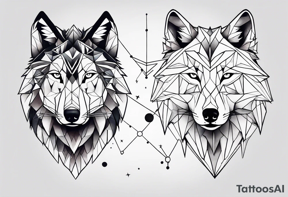 Constellation, two animal wolf, géométric tattoo idea