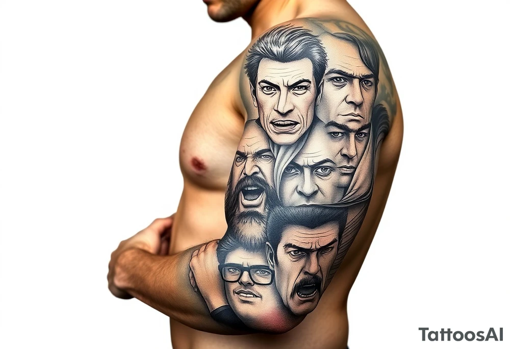 creative collage of different emotional faces tattoo idea