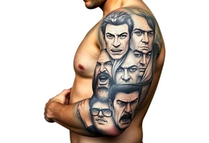 creative collage of different emotional faces tattoo idea